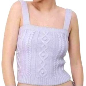NWT Zara lavender Cable Knit Wide Strap  Silver Metallic Trim Crop Top